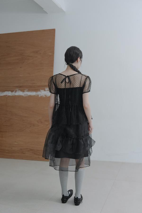 下襬透紗多層次裙(黑) 