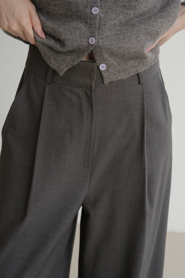高腰落地時髦西裝褲(深灰) 