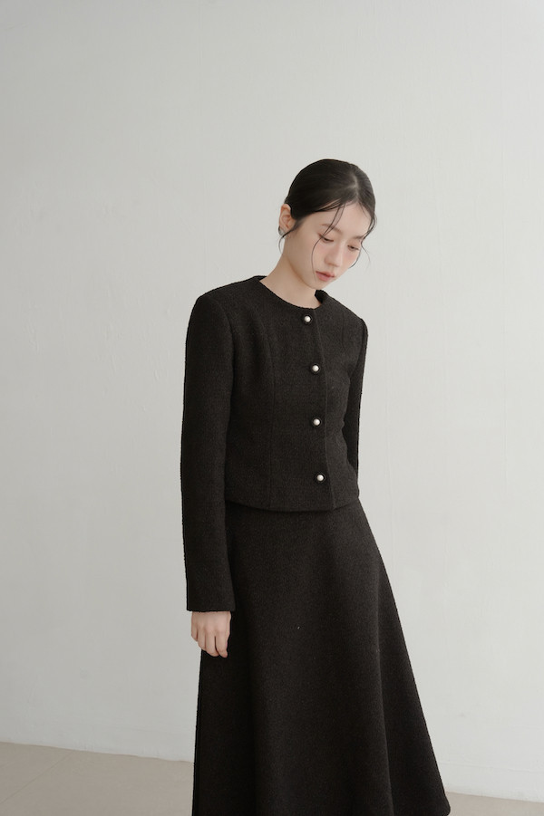 無領小香風長袖外套(黑) 