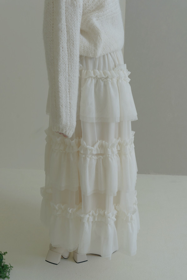 多層次網紗造型長裙(白) 