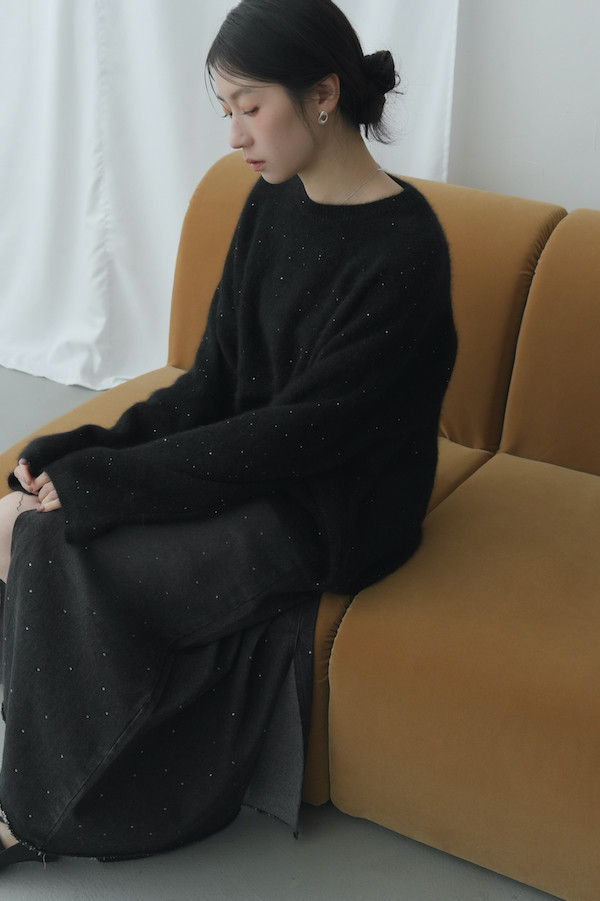 小水鑽開衩牛仔長裙(深藍) 