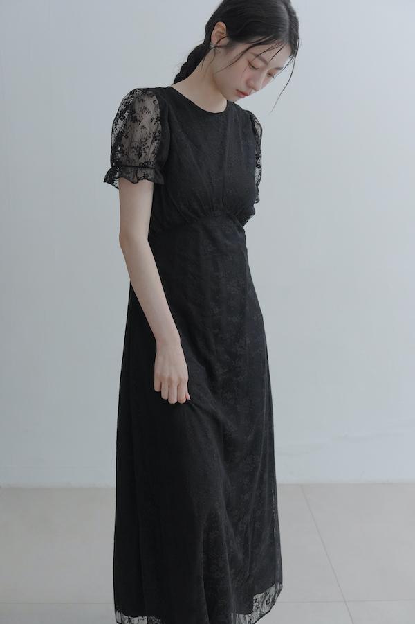 春日小花刺繡長洋裝(黑) 