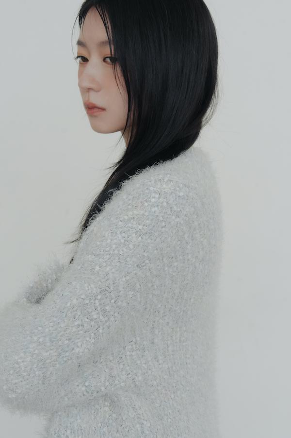 立體混色線圈針織外套(淺灰藍) 