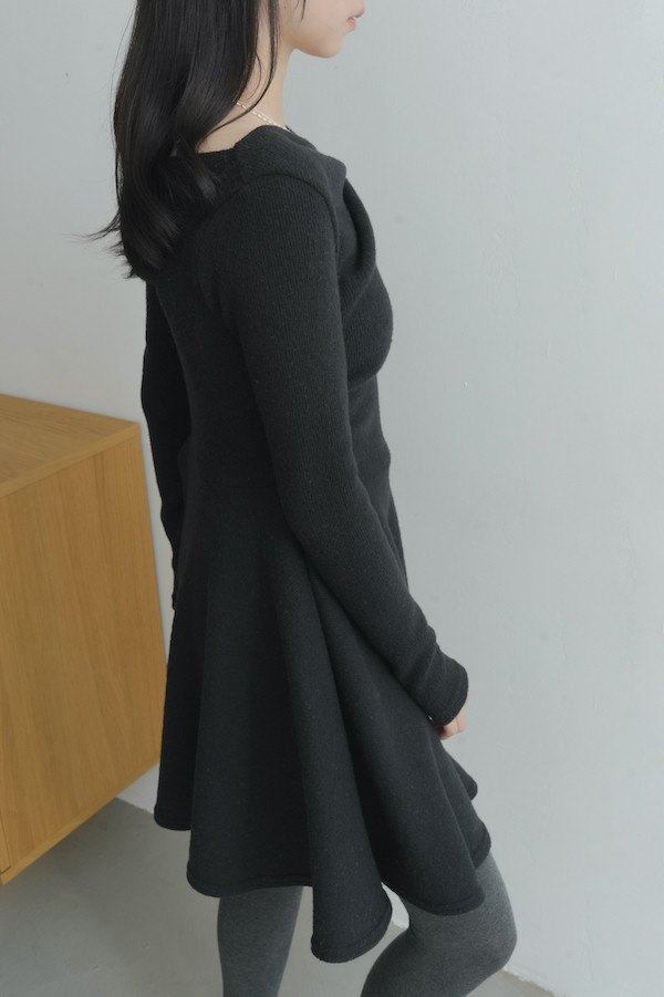 刷毛垂領設計短洋裝(黑) 
