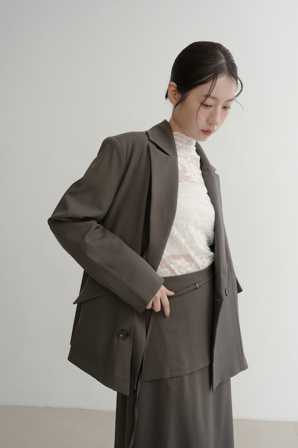 斜口袋側邊不規則西外(灰) 