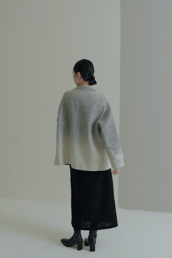 漸層大口袋純羊毛大衣(灰) 