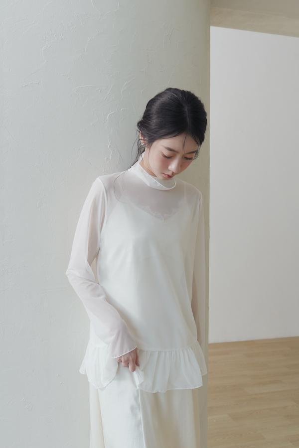 高密度網紗透肌感上衣(白) 