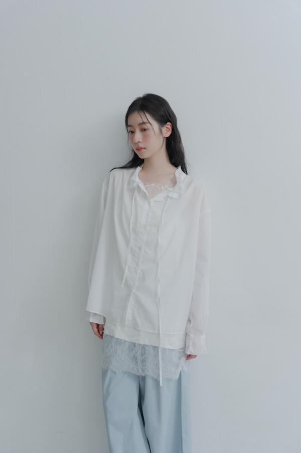 法國蕾絲肩帶緞面裙(白) 