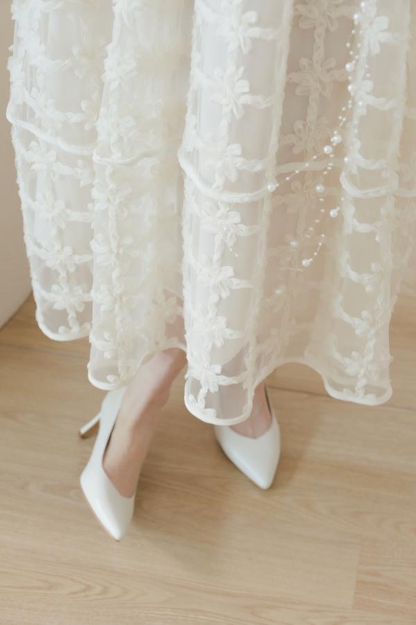 快閃-法式立體花朵紗剪裁洋裝(米白) 