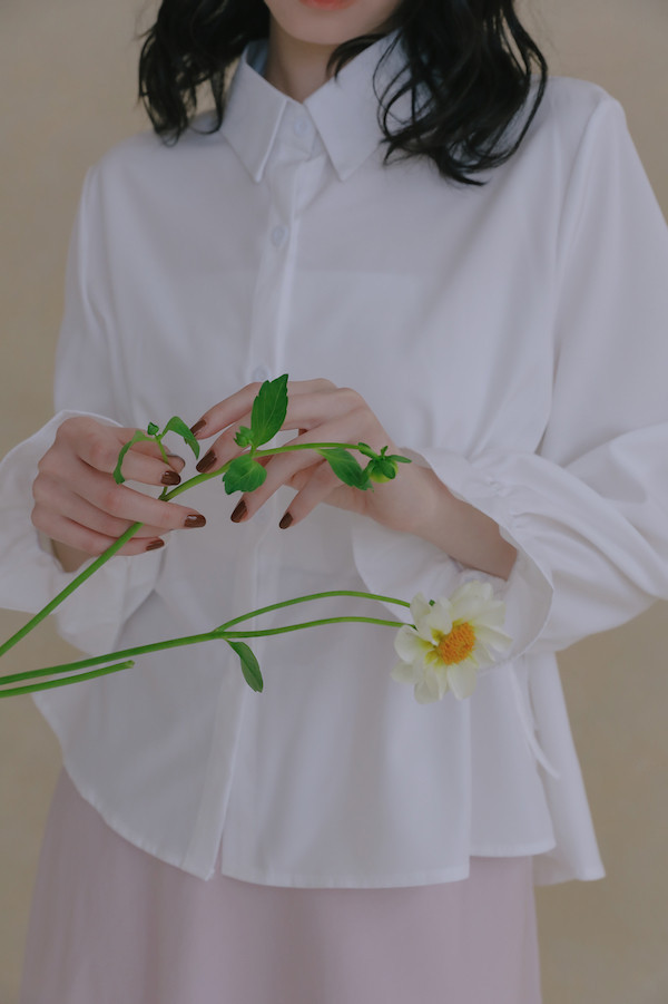 腰部抽繩設計襯衫(白) 