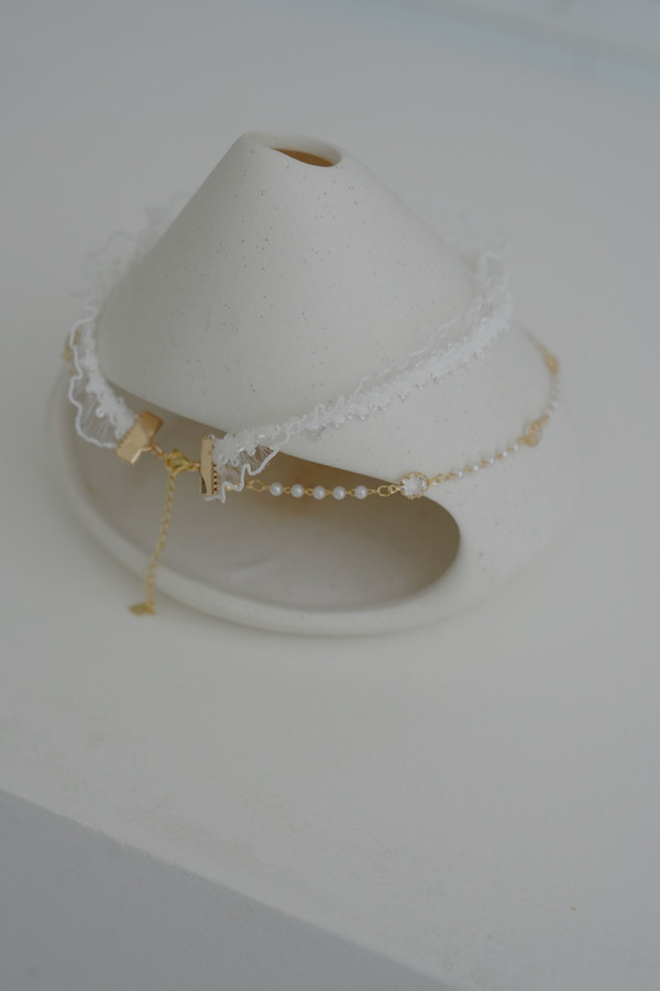 婚紗聯名。MUCHAT手作14KGP水晶珍珠刺繡蕾絲項鍊 
