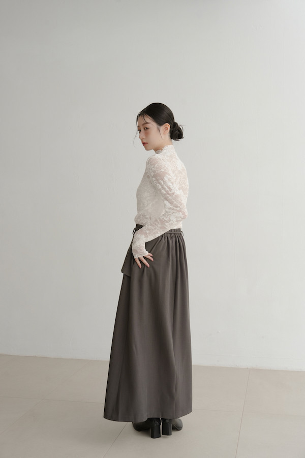 附繫帶假兩件式長裙(灰) 
