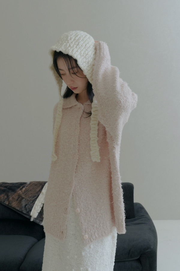 翻領線圈針織上衣(淺粉) 