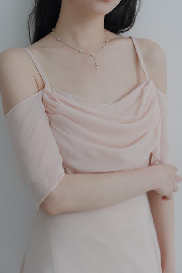 垂領卡肩雪紡洋裝(淺粉) 