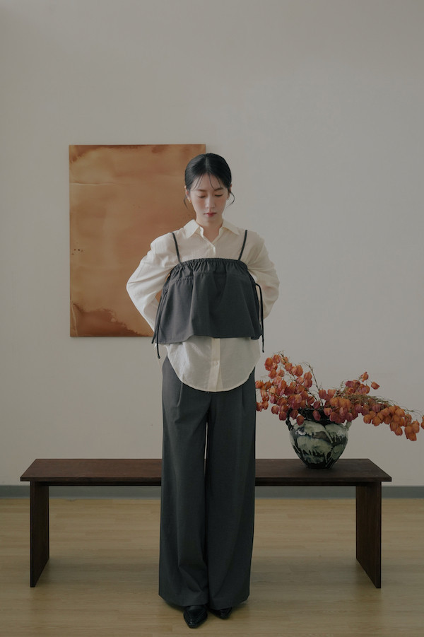 天絲簡約長袖襯衫(米白) 