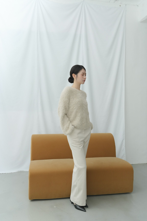 水鑽珍珠閃亮毛毛上衣(杏) 