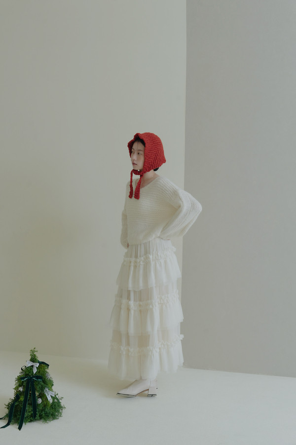 簡約Ｖ領針織落肩上衣(白) 