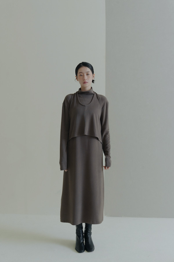 設計感兩件式造型洋裝(深棕) 