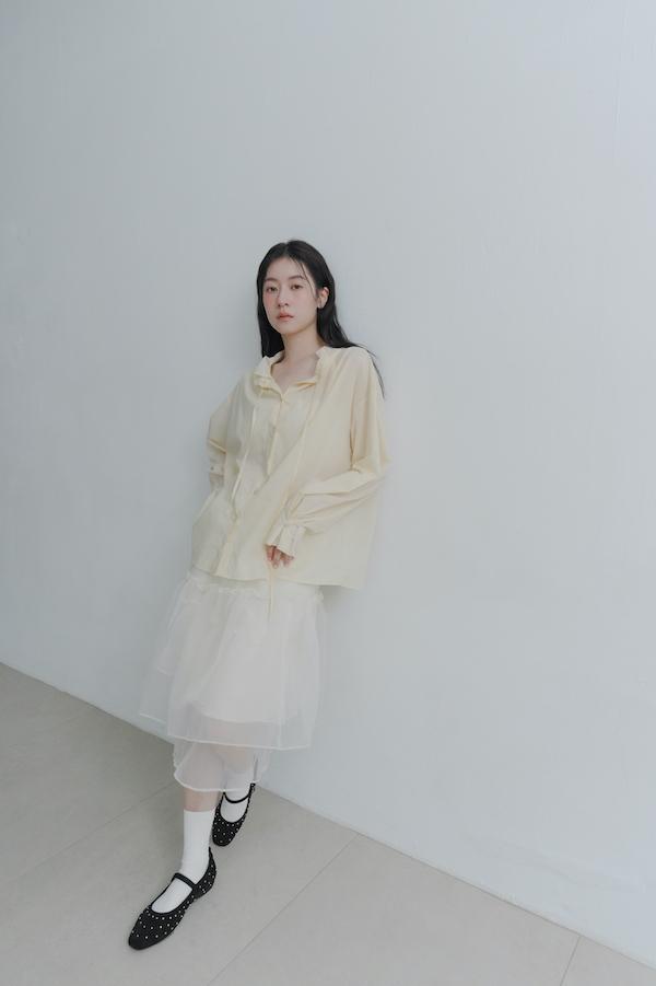 下襬透紗多層次裙(米白) 