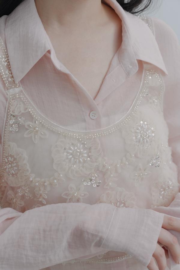 雛菊花亮片珠繡背心(米白) 