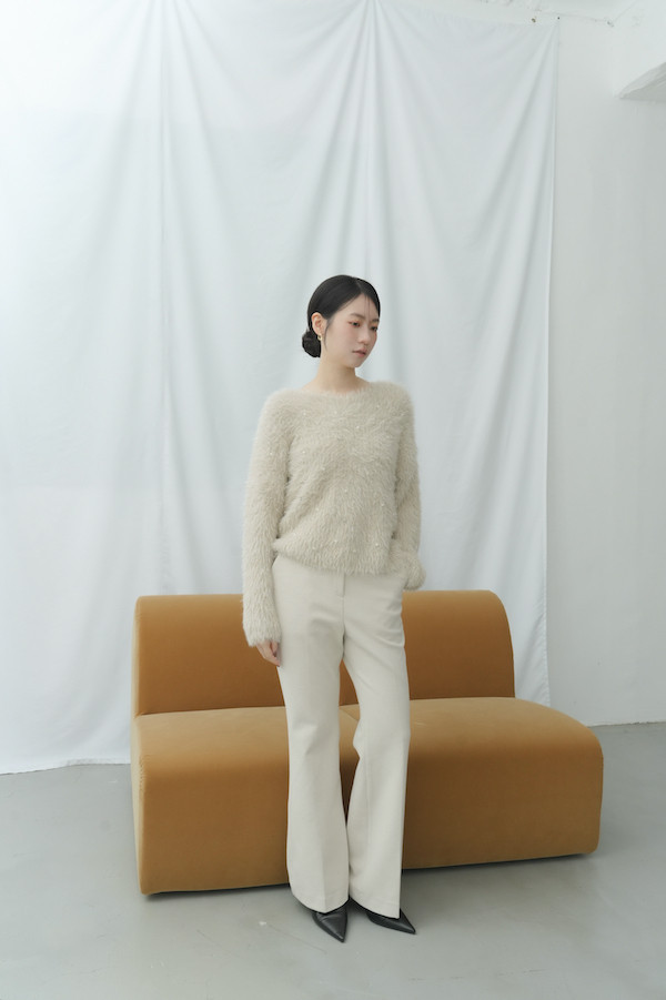 水鑽珍珠閃亮毛毛上衣(杏) 