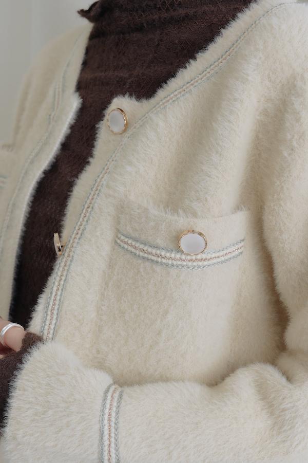 彩線縫邊親膚口袋外套(杏) 