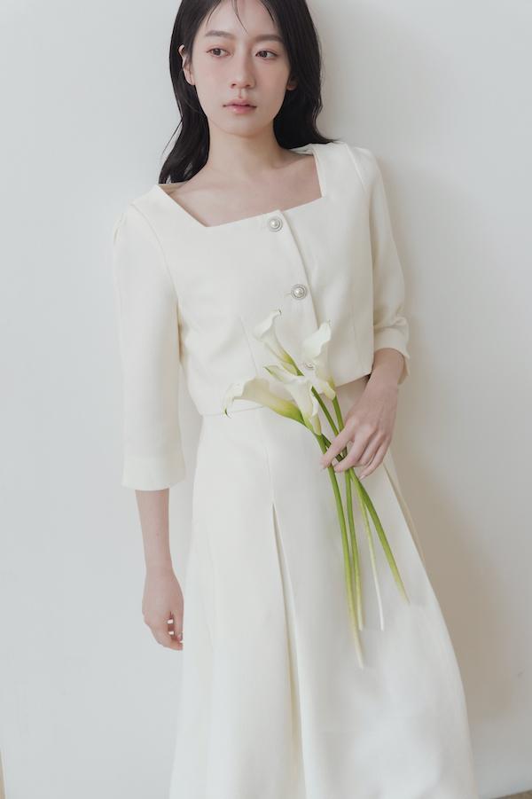 小香風七分袖簡約洋裝(白) 