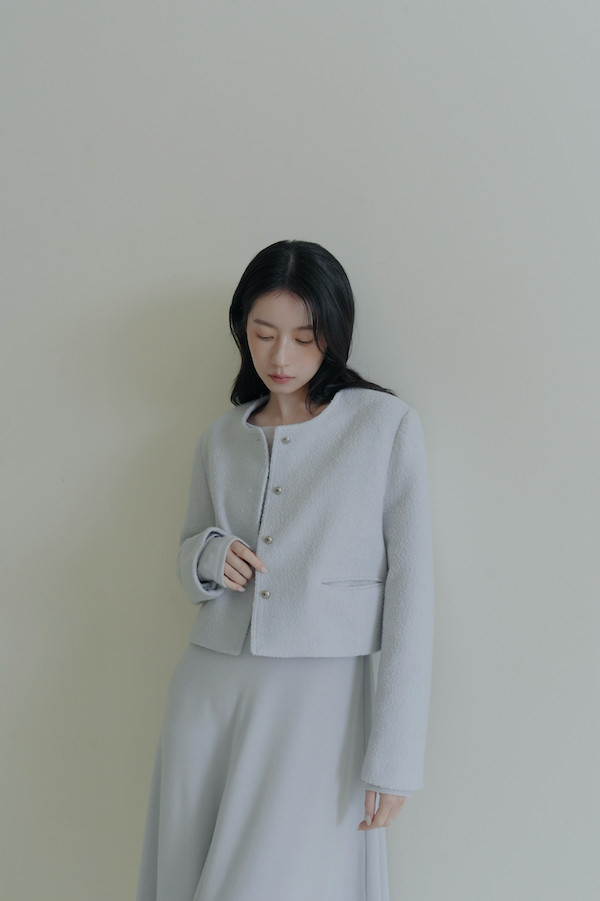 簡約圓釦小香風外套(淺藍) 