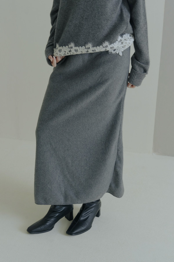 簡約後開衩保暖長裙(灰) 