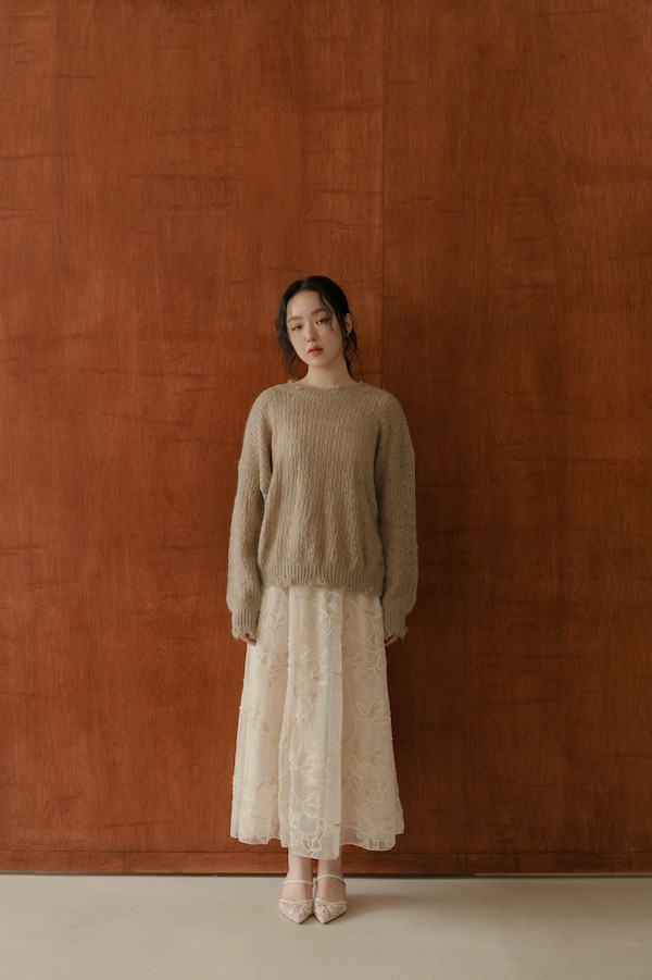 刺繡蕾絲網紗長裙(米) 