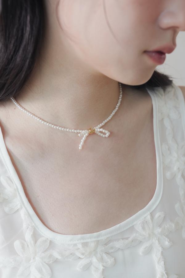 快閃-珍珠蝴蝶結串珠頸鍊 