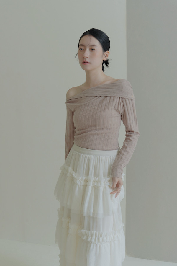 多層次網紗造型長裙(白) 