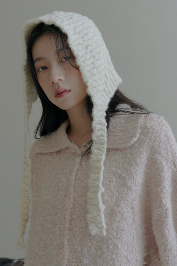 翻領線圈針織上衣(淺粉) 