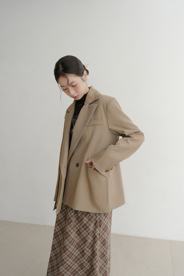 斜口袋側邊不規則西外(淺棕) 