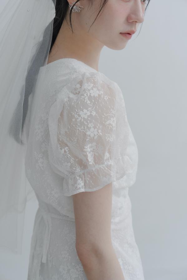 春日小花刺繡長洋裝(白) 