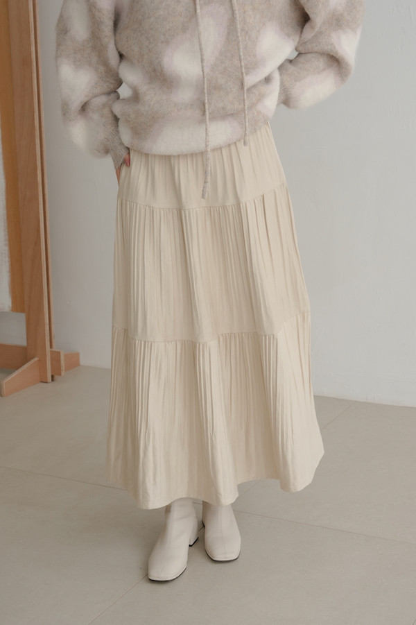 百褶漸變紋理長裙(米白) 