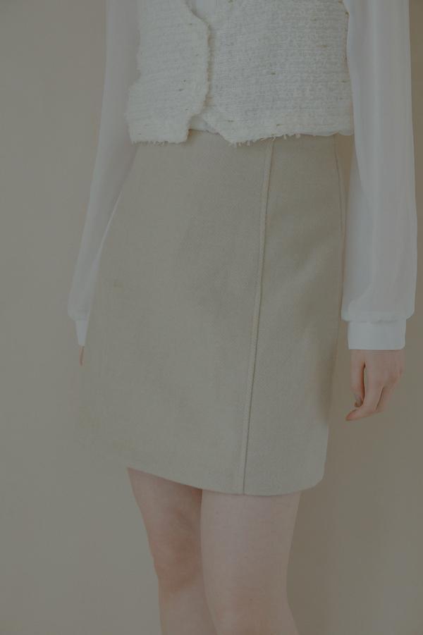 【SALE】簡約羊毛迷你A字裙(米) 