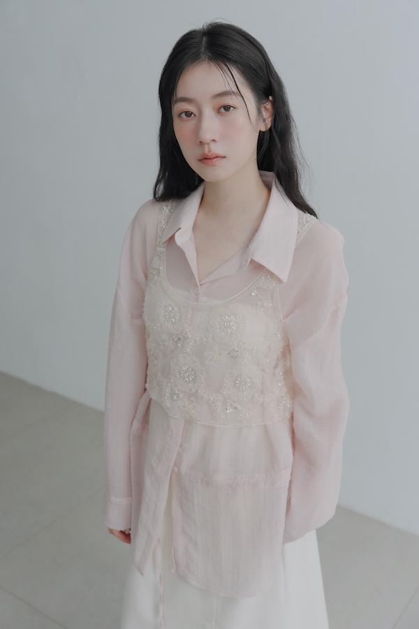 雛菊花亮片珠繡背心(米白) 