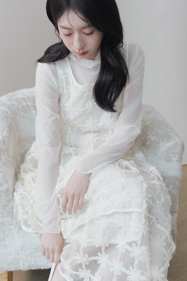 快閃-高密度網紗透肌感上衣(白) 