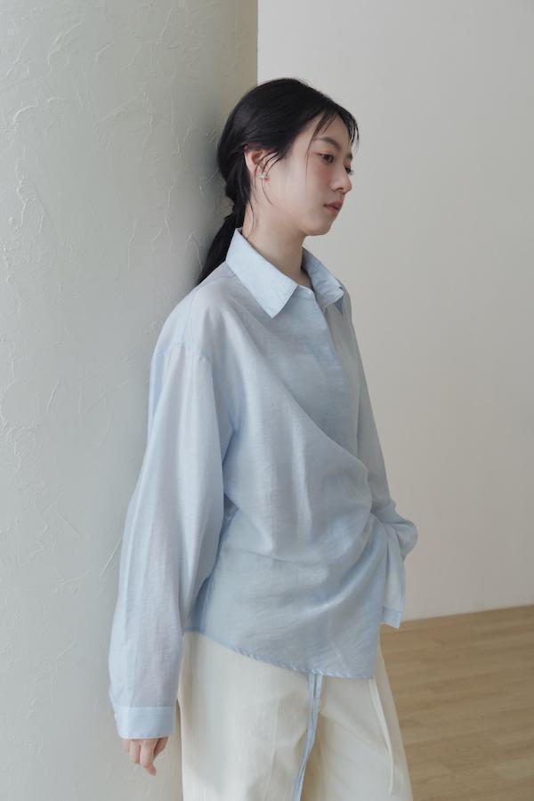 快閃-垂墜側邊釦剪裁襯衫(藍) 