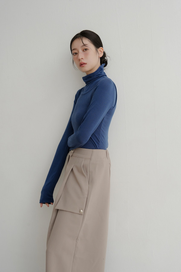 後領開衩附背心上衣(寶藍) 