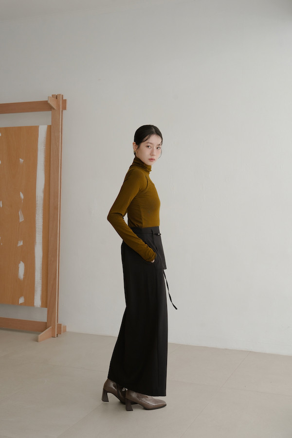 附繫帶假兩件式長裙(黑) 