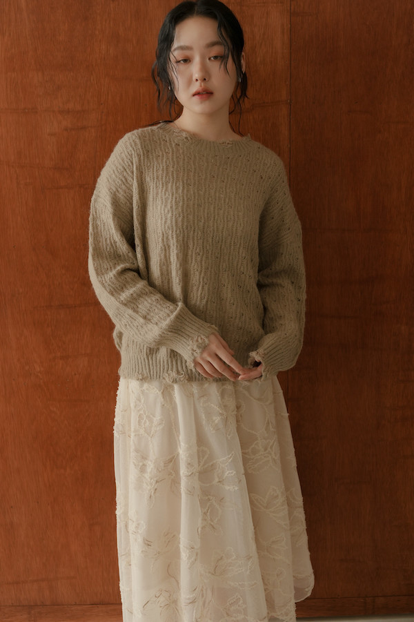 刺繡蕾絲網紗長裙(米) 