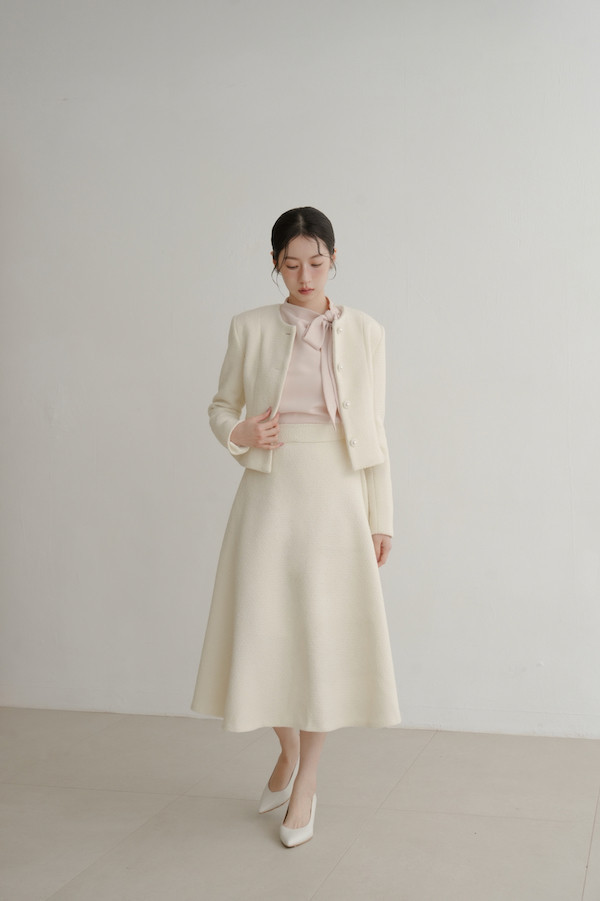 無領小香風長袖外套(白) 