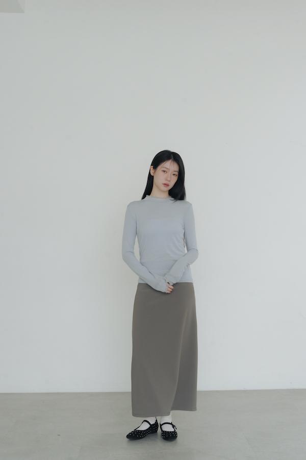 木耳薄紗滾邊天絲上衣(灰藍) 