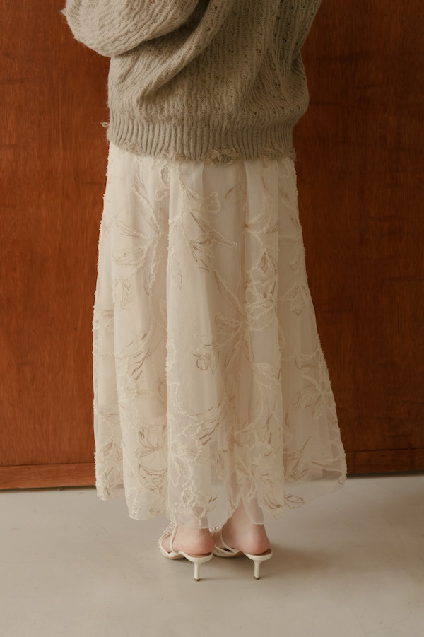 刺繡蕾絲網紗長裙(米) 