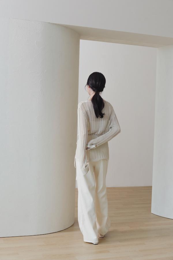 直條紋洞洞針織上衣(杏) 