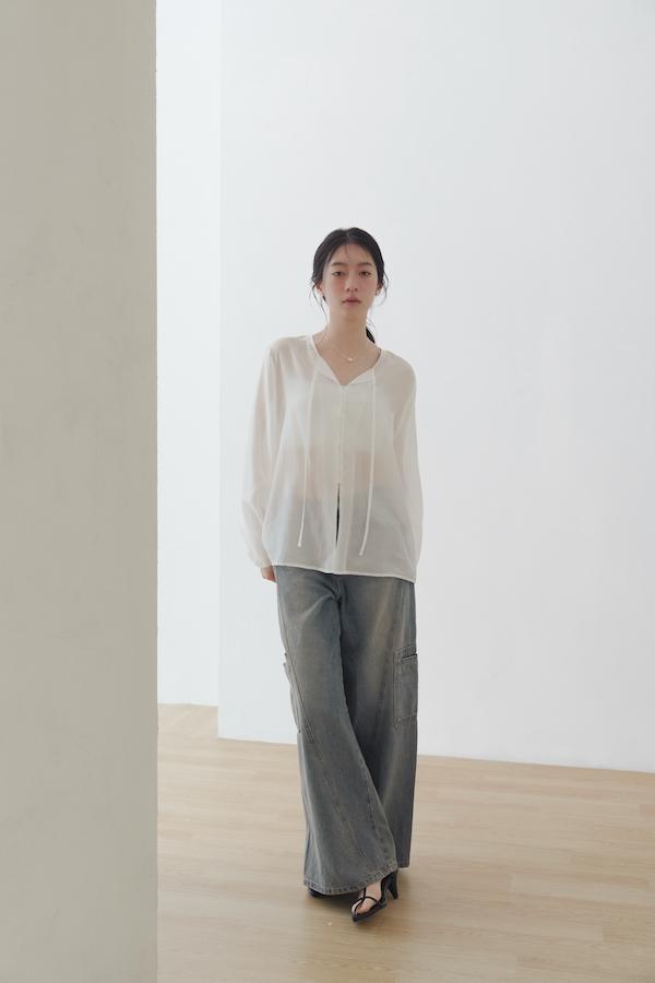 仿舊水洗落地牛仔寬褲(藍) 