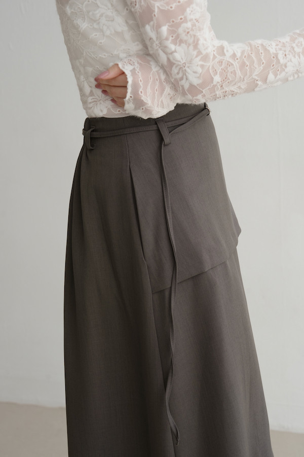 附繫帶假兩件式長裙(灰) 