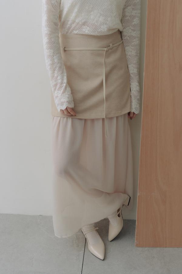 拼接透紗設計感長裙(米白) 